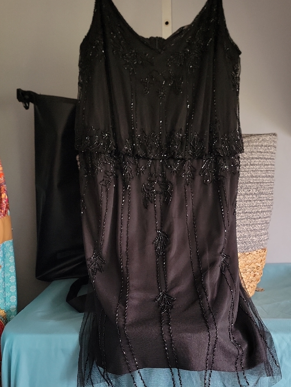 NEW Black Tape_ Black Beaded Mini Dress